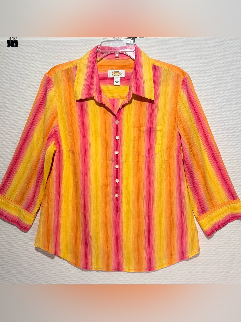 Talbots Pink & Yellow Striped Button-Up Women's Top